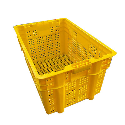 600 X 400 X 315mm Fruit Plastic Crates Yellow Color HDPE Moving Crates